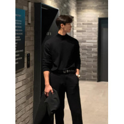 秋冬季新款半高圓領毛衣男黑色韓版潮個性網紅ins港風打底衫長袖