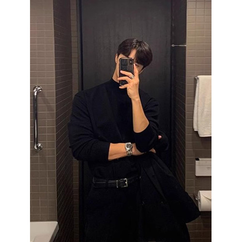 秋冬季新款半高圓領毛衣男黑色韓版潮個性網紅ins港風打底衫長袖