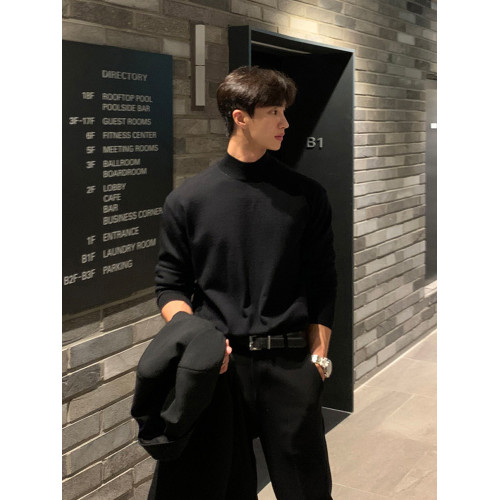 秋冬季新款半高圓領毛衣男黑色韓版潮個性網紅ins港風打底衫長袖