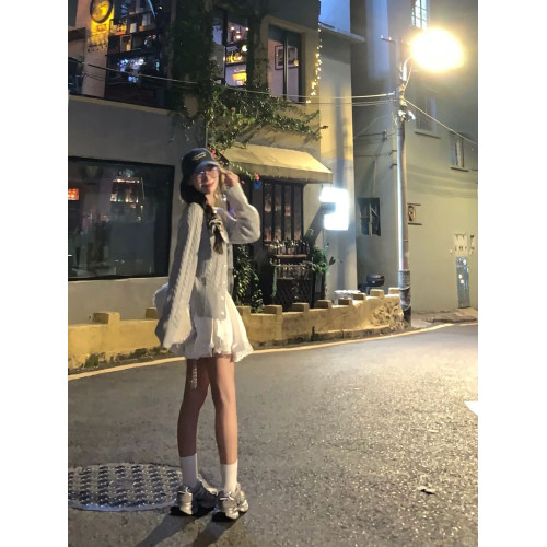 春秋新款日系古著復古軟糯奶fufu慵懶風灰色長袖針織開衫毛衣外套 春秋新款日系古著復古軟糯奶fufu慵懶風灰色長袖針織開衫毛衣外套