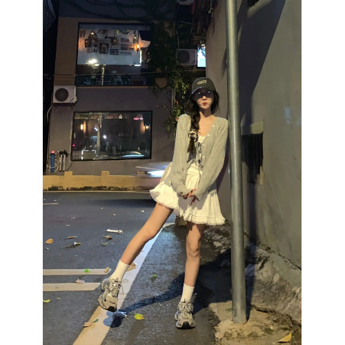 春秋新款日系古著復古軟糯奶fufu慵懶風灰色長袖針織開衫毛衣外套 春秋新款日系古著復古軟糯奶fufu慵懶風灰色長袖針織開衫毛衣外套