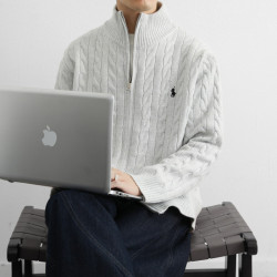 麻花毛衣外套男士開衫線衣秋冬季2025新款刺綉加厚立領拉鍊針織衫