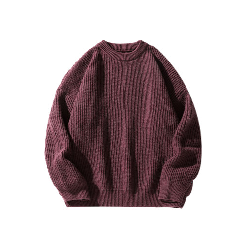 悟空有貨復古日系純色百搭圓領毛衣打底衫男秋季寬松百搭針織上衣