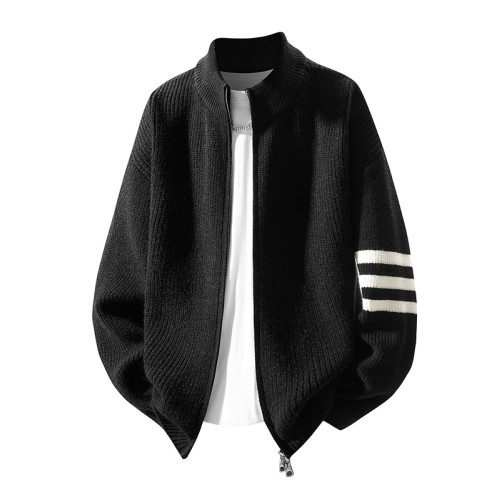 【王一博代言】真維斯美式立領拉鍊開衫毛衣男秋季條紋針織衫外套