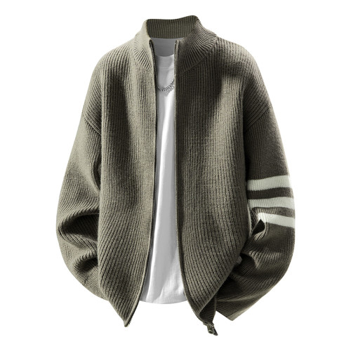 【王一博代言】真維斯美式立領拉鍊開衫毛衣男秋季條紋針織衫外套