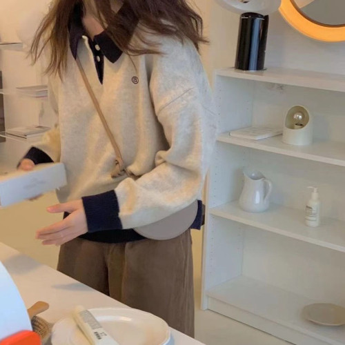 春秋季polo領針織衫女秋冬撞色外穿翻領套頭休閒短款刺綉內搭毛衣 春秋季polo領針織衫女秋冬撞色外穿翻領套頭休閒短款刺綉內搭毛衣