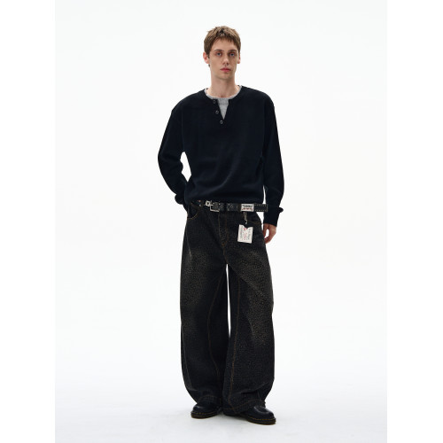 MADWITCH復古休閒撞色雙層領針織衫男女寬松簡約高智感長袖毛衣潮