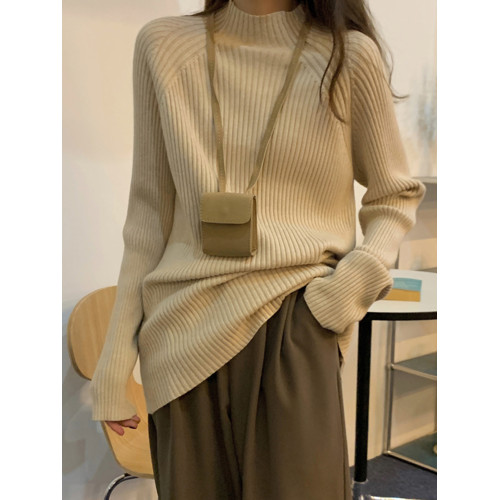 白色中長款半高領針織衫女秋冬小個子配大衣內搭毛衣遮屁股上衣