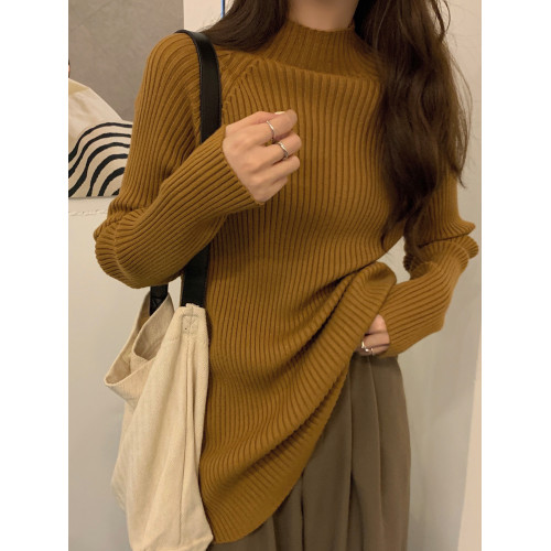 白色中長款半高領針織衫女秋冬小個子配大衣內搭毛衣遮屁股上衣