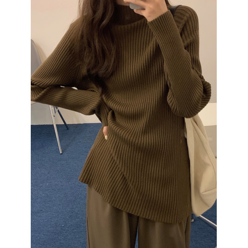 白色中長款半高領針織衫女秋冬小個子配大衣內搭毛衣遮屁股上衣