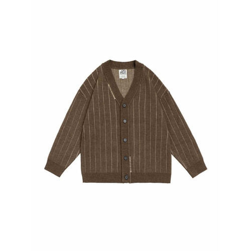 秋冬中性美拉德條紋開衫加厚毛衣男女學院風復古V領保暖針織外套