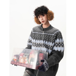 費爾島提花撞色開衫毛衣男女秋季潮牌百搭寬松慵懶感情侶針織外套