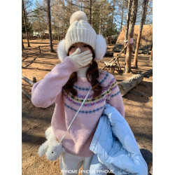 PPHOME自製~超美配色 復古費爾島撞色提花針織衫毛衣軟糯長袖上衣