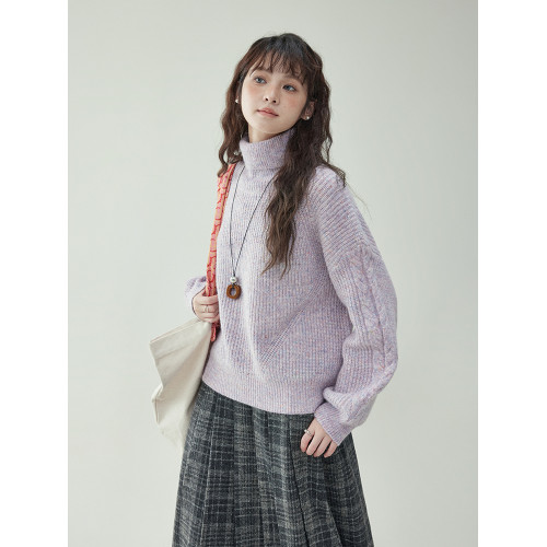 「北島AMUU原創」韓系高領燈籠袖彩點加厚羊毛毛衣女冬季長袖上衣