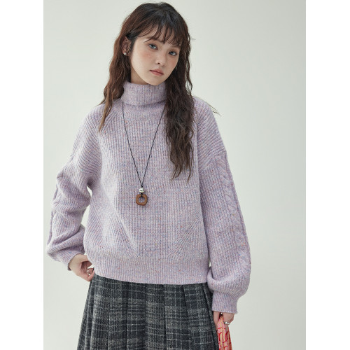 「北島AMUU原創」韓系高領燈籠袖彩點加厚羊毛毛衣女冬季長袖上衣