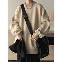 美式復古套頭圓領毛衣男秋冬季小衆潮牌休閒線衣服寬松針織衫外套