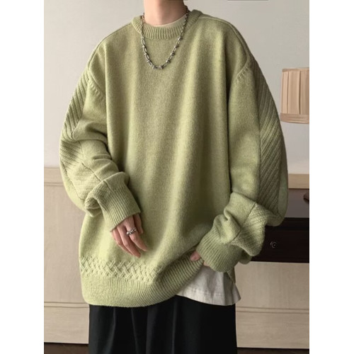 美式復古套頭圓領毛衣男秋冬季小衆潮牌休閒線衣服寬松針織衫外套