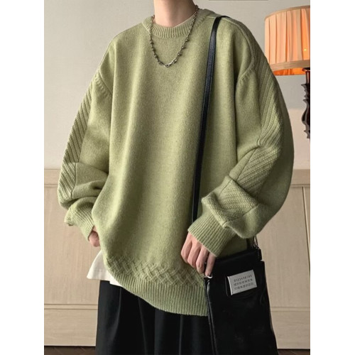 美式復古套頭圓領毛衣男秋冬季小衆潮牌休閒線衣服寬松針織衫外套