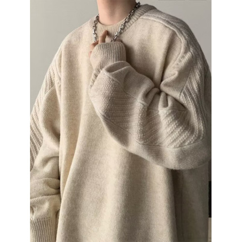 美式復古套頭圓領毛衣男秋冬季小衆潮牌休閒線衣服寬松針織衫外套