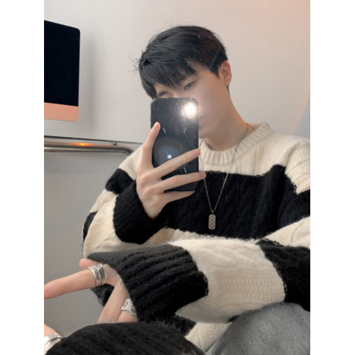 男士毛衣秋冬款2025新款日系圓領寬松慵懶風潮流加厚高級感針織衫