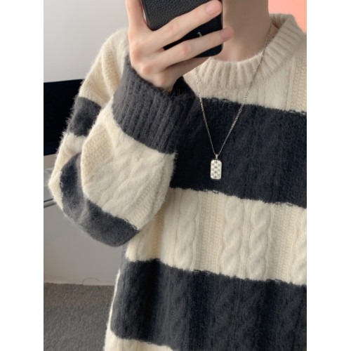 男士毛衣秋冬款2025新款日系圓領寬松慵懶風潮流加厚高級感針織衫