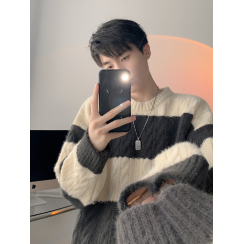 男士毛衣秋冬款2025新款日系圓領寬松慵懶風潮流加厚高級感針織衫