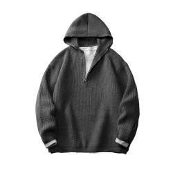 BMOB美式復古半拉鍊連帽針織衫慵懶風簡約潮牌痞帥寬松純色毛衣潮