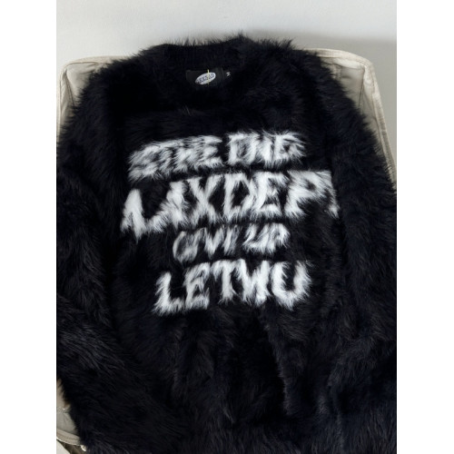 美式高街情侶毛絨軟糯毛衣男女秋冬仿貂毛慵懶寬松字母針織衫外穿