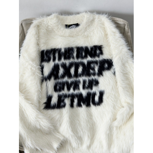 美式高街情侶毛絨軟糯毛衣男女秋冬仿貂毛慵懶寬松字母針織衫外穿