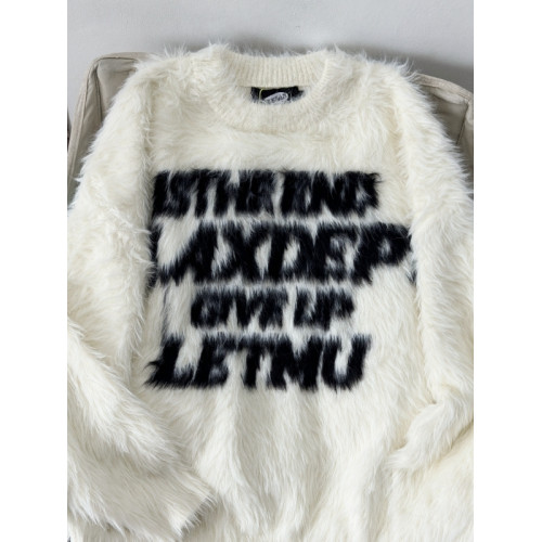 美式高街情侶毛絨軟糯毛衣男女秋冬仿貂毛慵懶寬松字母針織衫外穿