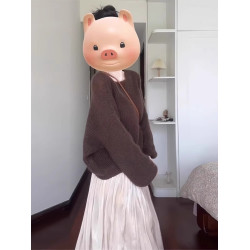 圓領短款軟糯棕色復古毛衣女款2024新款早秋小個子慵懶風穿搭上衣