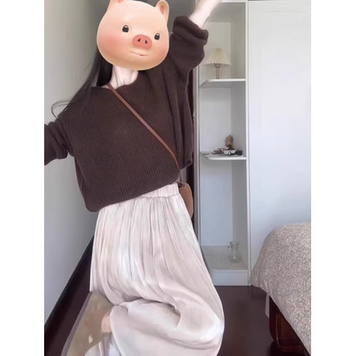 圓領短款軟糯棕色復古毛衣女款2024新款早秋小個子慵懶風穿搭上衣