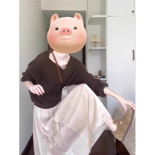 圓領短款軟糯棕色復古毛衣女款2024新款早秋小個子慵懶風穿搭上衣