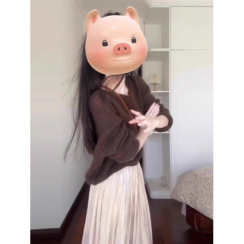 圓領短款軟糯棕色復古毛衣女款2024新款早秋小個子慵懶風穿搭上衣