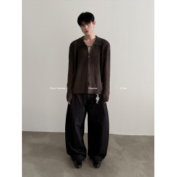 VERY FEWEST cleanfit做舊噴染漸變POLO領長袖針織衫老錢松弛開衫