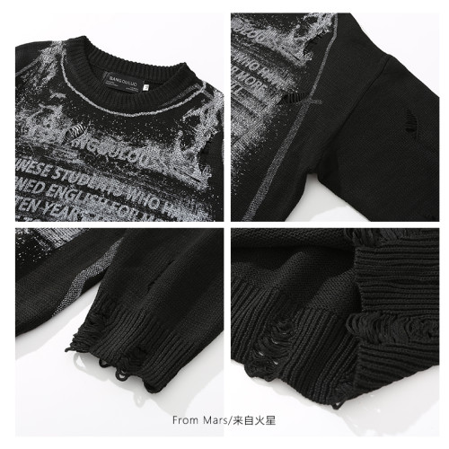 From Mars 遺失的手冊 歐美高街破洞設計感潮牌寬松慵懶毛衣外套