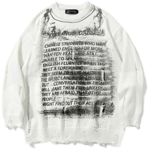 From Mars 遺失的手冊 歐美高街破洞設計感潮牌寬松慵懶毛衣外套