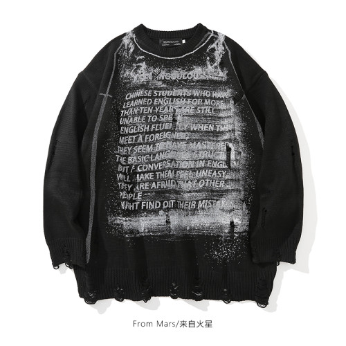 From Mars 遺失的手冊 歐美高街破洞設計感潮牌寬松慵懶毛衣外套