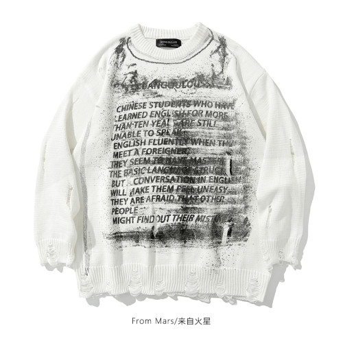 From Mars 遺失的手冊 歐美高街破洞設計感潮牌寬松慵懶毛衣外套