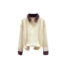 假兩件拼接POLO領領毛衣女秋冬日系慵懶風復古上衣保暖內搭打底衫