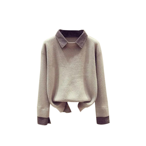 假兩件拼接POLO領領毛衣女秋冬日系慵懶風復古上衣保暖內搭打底衫