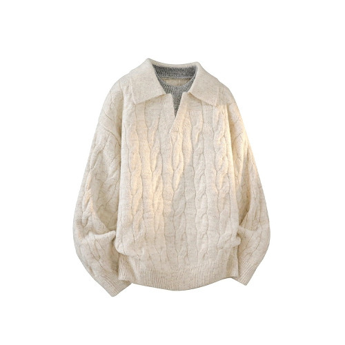 老錢風假兩件翻領毛衣男秋冬慵懶風內搭保暖寬松休閒上衣針織線衫