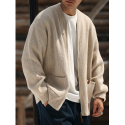 BGYO鹿起 美式休閒680g重磅拉鍊開衫毛衣男7針粗線復古針織外套秋