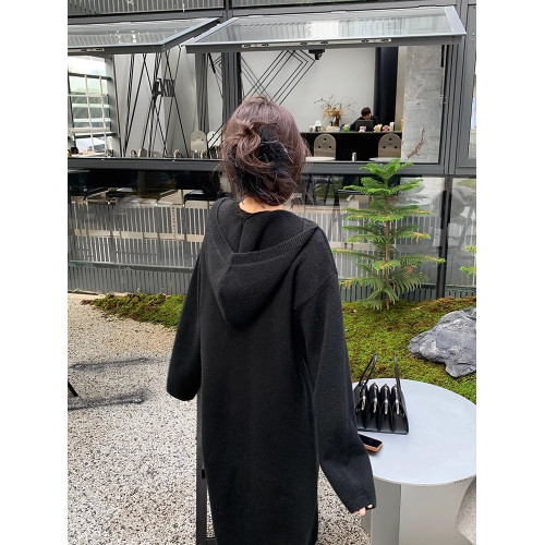 法式長袖連帽針織毛衣連衣裙子2023新款秋冬季寬松內搭打底長裙女