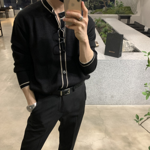 針織開衫男秋季高級感毛衣外套輕熟風百搭帥氣修身翻領外穿毛線衣