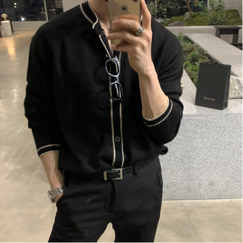 針織開衫男秋季高級感毛衣外套輕熟風百搭帥氣修身翻領外穿毛線衣