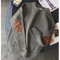 補丁貼布毛衣男冬季厚款大碼針織衫潮牌圓領日系復古毛線衣外套