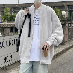 ins潮牌日系開衫毛衣男秋冬季美式高街復古寬松立領拉鍊針織外套