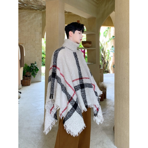 歐洲站時尚設計師高領無袖披肩針織衫毛衣潮男裝蝙蝠袖髮型師外套