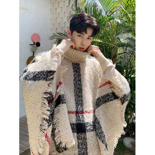 歐洲站時尚設計師高領無袖披肩針織衫毛衣潮男裝蝙蝠袖髮型師外套